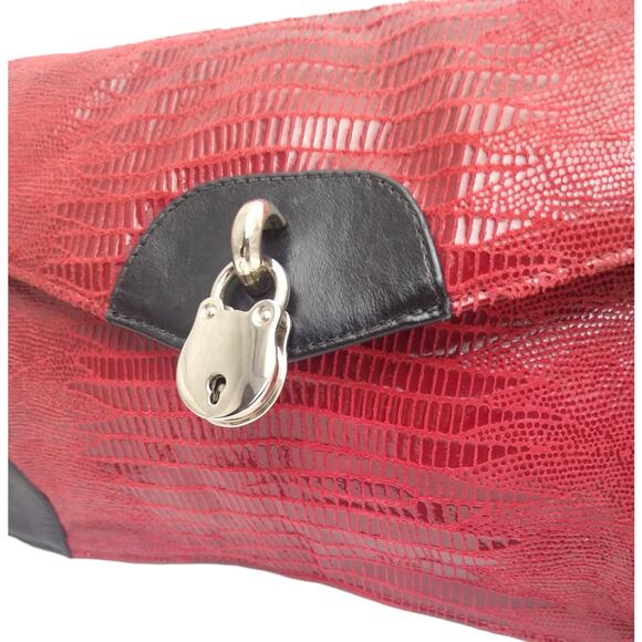 Vtg Due Fratelli Red And Black Leather Shoulder Bag - Picture 2 of 10